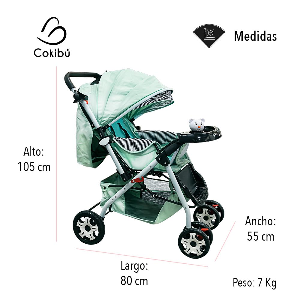 Carriola De Bebé Plegable Rosa (Azul) Carriola De Bebé Plegable Mango Reversible Respaldo Ajustable Ruedas Delanteras Giratorias Arnes De Seguridad De 5 Puntos Bandeja De Comida Y Musica 2 En 1