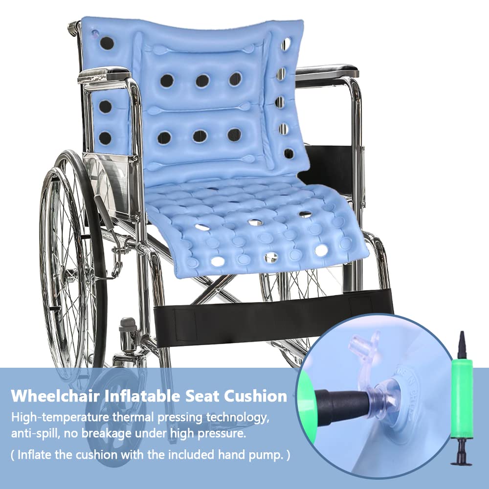 Cojín Inflable Mesinurs Azul para Silla de Ruedas con Respaldo Completo para Alivio del Dolor de Espalda