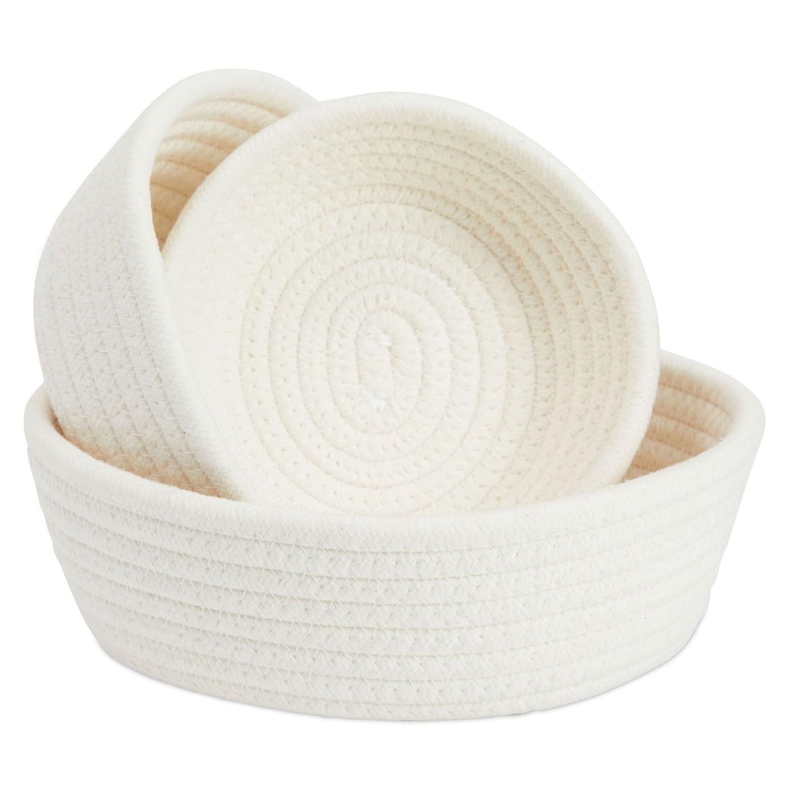 Woven Storage Baskets - 3-Pack Cotton Rope Baskets, Decorative Hampers, Collapsible Rope Storage Bins for Toys, Towels, Blankets, Nursery, Kids Room, 3 Sizes, White