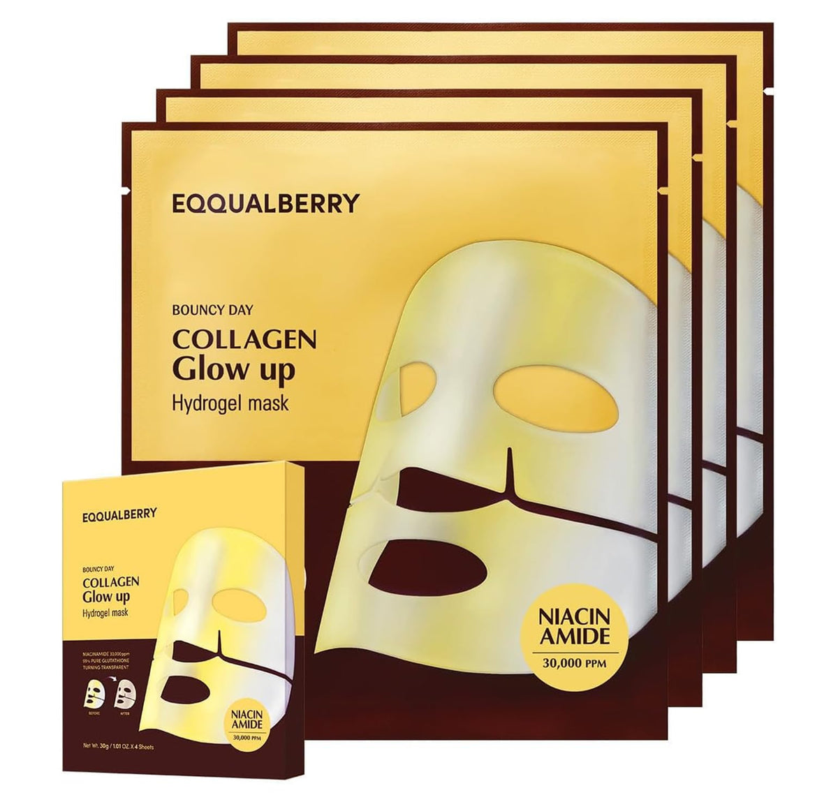 EQQUALBERRY Mascarilla Facial Colágeno y Niacinamida Coreana