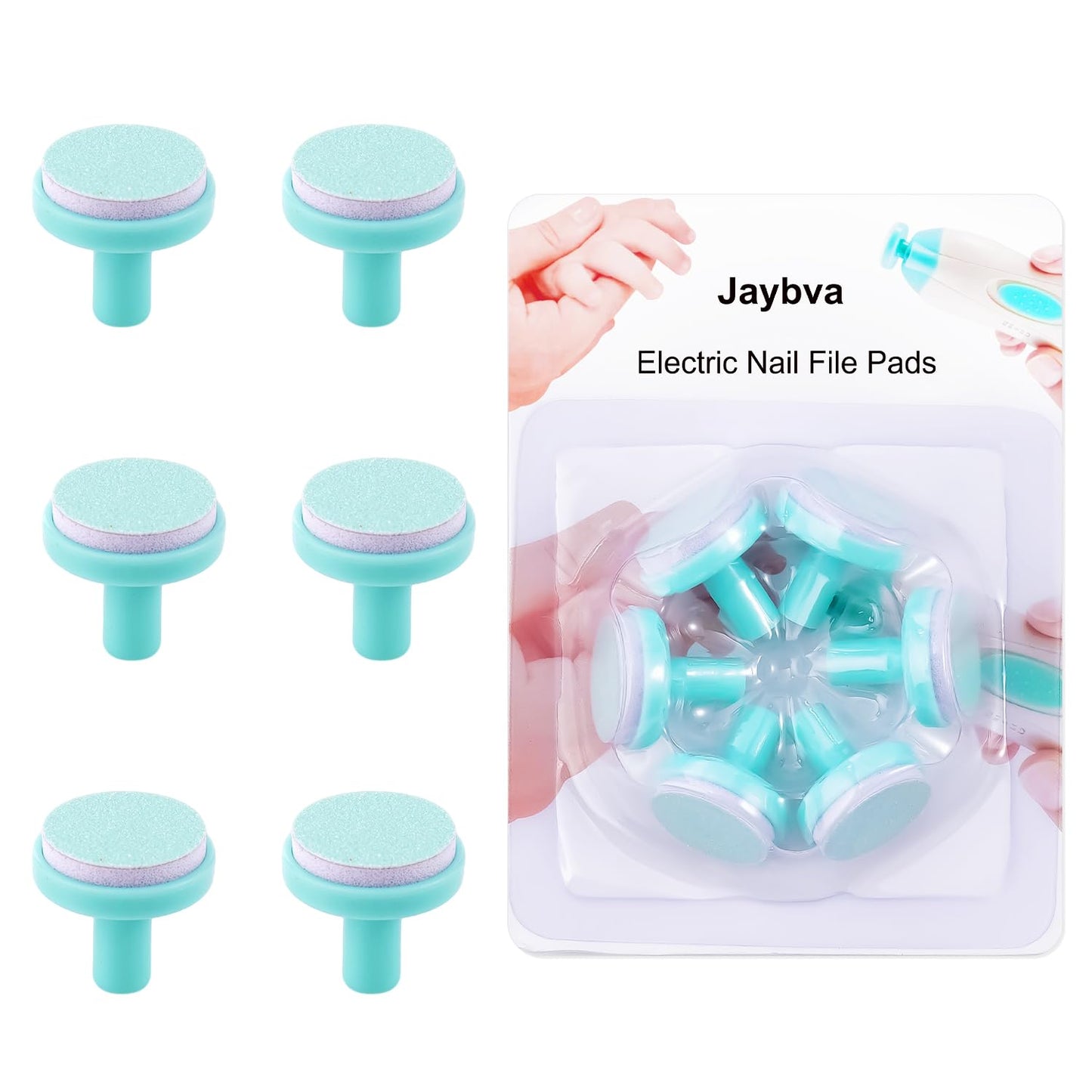 Jaybva - Almohadillas de repuesto para cortaúñas de bebé, 6 cabezales de molienda, disco de pulido para cortaúñas eléctrico y kit de cortador, almohadillas azules para niños de 6 polillas