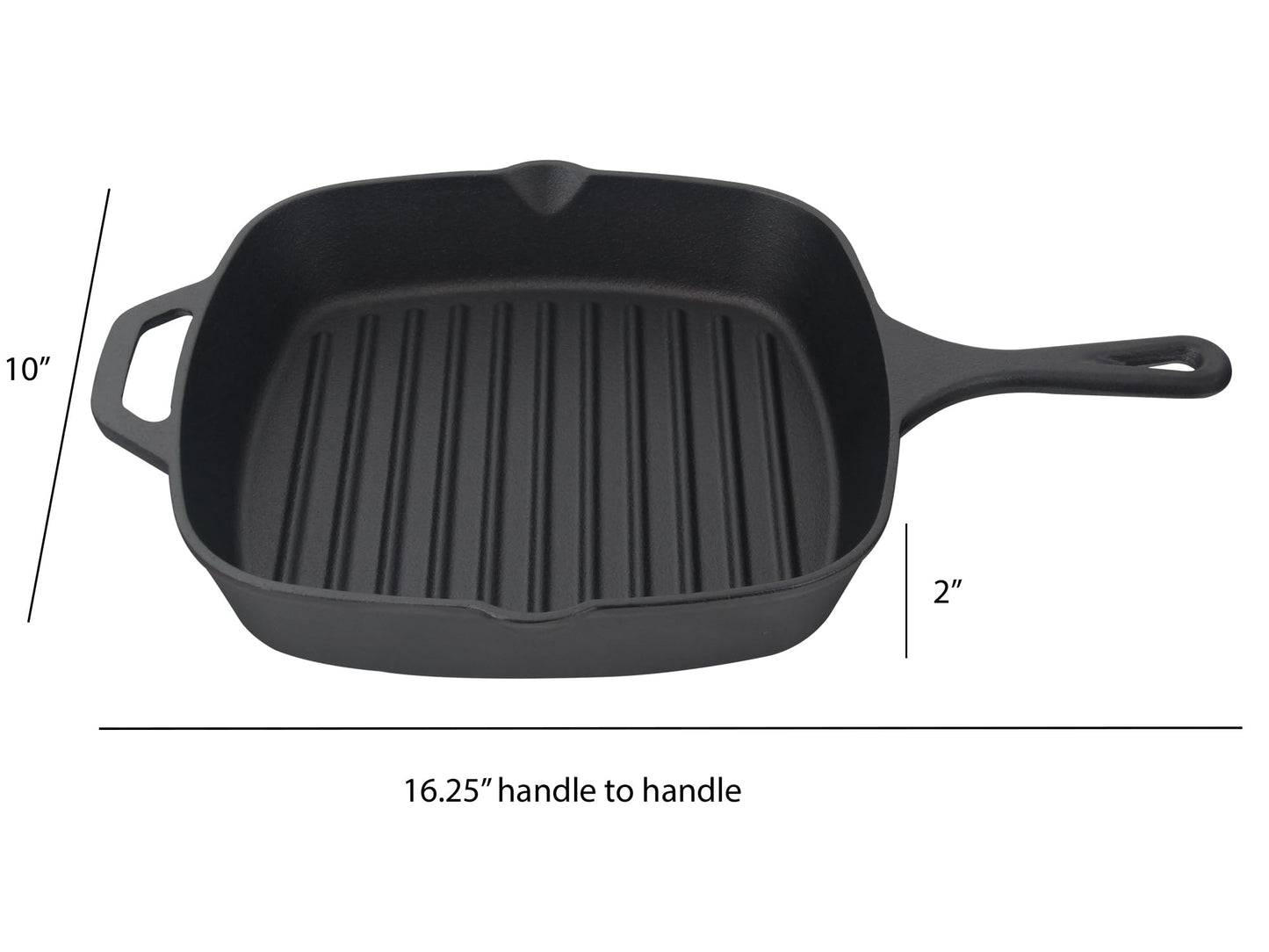 Jim Beam, Sartén cuadrada de hierro fundido presazonado con crestas, 16 pulgadas, negro