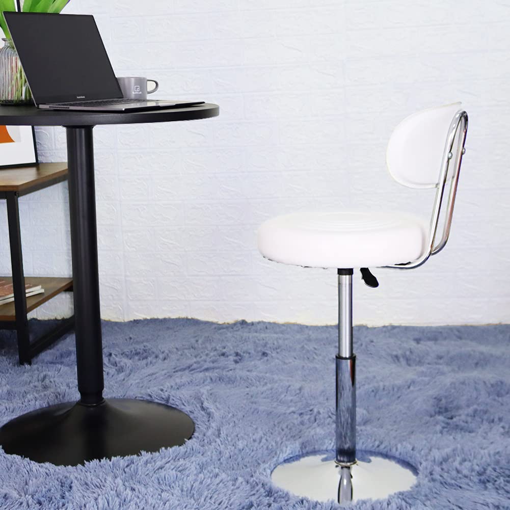 FURWOO - Silla giratoria de Piel sintética Blanca para salón, Mini Taburete de peluquería con Respaldo para manicura, Tatuaje y Uso en la Oficina