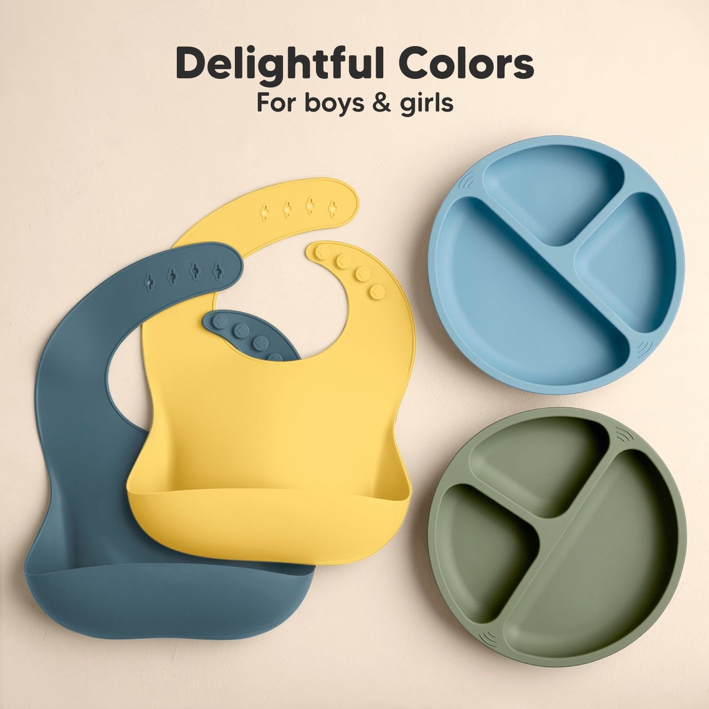 KeaBabies - Paquete de 2 baberos de silicona para bebés, baberos de silicona pura de grado alimenticio, impermeables, con bolsillo para alimentos y cierre ajustable, multicolor/fantasía (Valiant)
