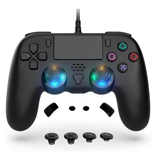 Controlador por cable compatible con ps5 / ps5 Pro / ps5 Slim / PC - controlador por cable con programación avanzada de botones traseros incorporada / turbo, con joystick | 2 de nivel superior, 2 de nivel medio (negro)