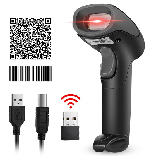 Gurkitsy Escáner de Código de Barras 1D 2D Inalámbrico, Handheld Lector de Códigos de Barras Láser con Receptor (Inalámbrico 2.4GHz + Cable USB) 2000mAh 573979