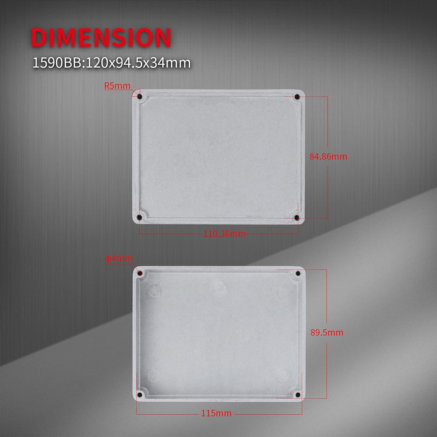 DaierTek 1590BB - Caja de aluminio de metal para pedales de guitarra, caja de efecto piso, sin pintar, 120 x 94,5 x 34 mm