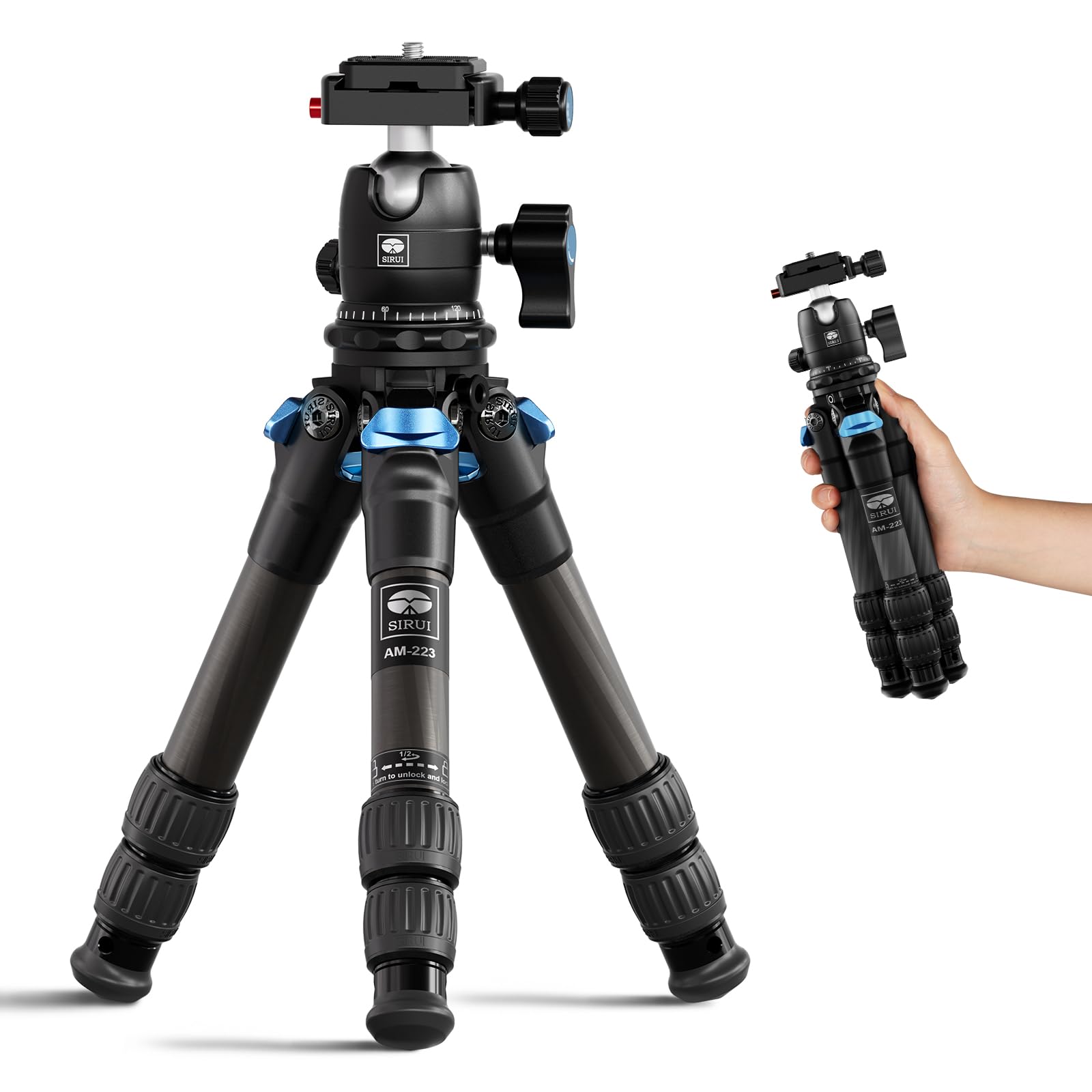 Trípode Compacto SIRUI Fibra de Carbono 360° Portátil Carga 15kg