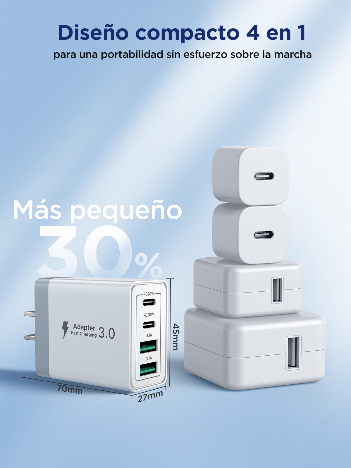 Cargador Tipo C Carga Rapida, Cargador iPhone USB C Cubo PD 40W 4-Puertos QC3.0 Rapido Adaptador Cuadro Cuadrito Charger para iPhone 16 Pro MAX 15 14 13 12 11 Samsung S24 Ultra S25 Xiaomi Huawei