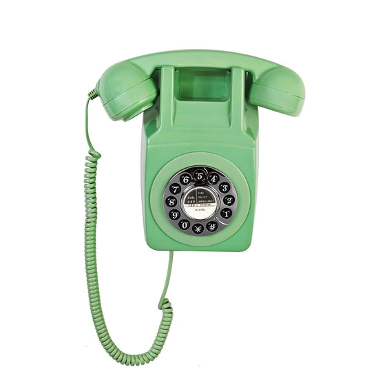 Teléfono de pared, teléfono fijo con cable para el hogar, teléfono retro montado en la pared, teléfonos antiguos de los años 60, teléfono analógico de línea única con timbre fuerte para personas mayores (verde)