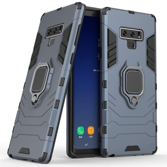 Compatible con Galaxy Note 9 Funda, Anillo Metálico Sujeción Soporte Antichoque Rígido Caja (Funciona con el Montaje de Coche Magnético) Doble Capa Sólido Case Carcasa para Samsung Galaxy Note 9 (Azul Marino)