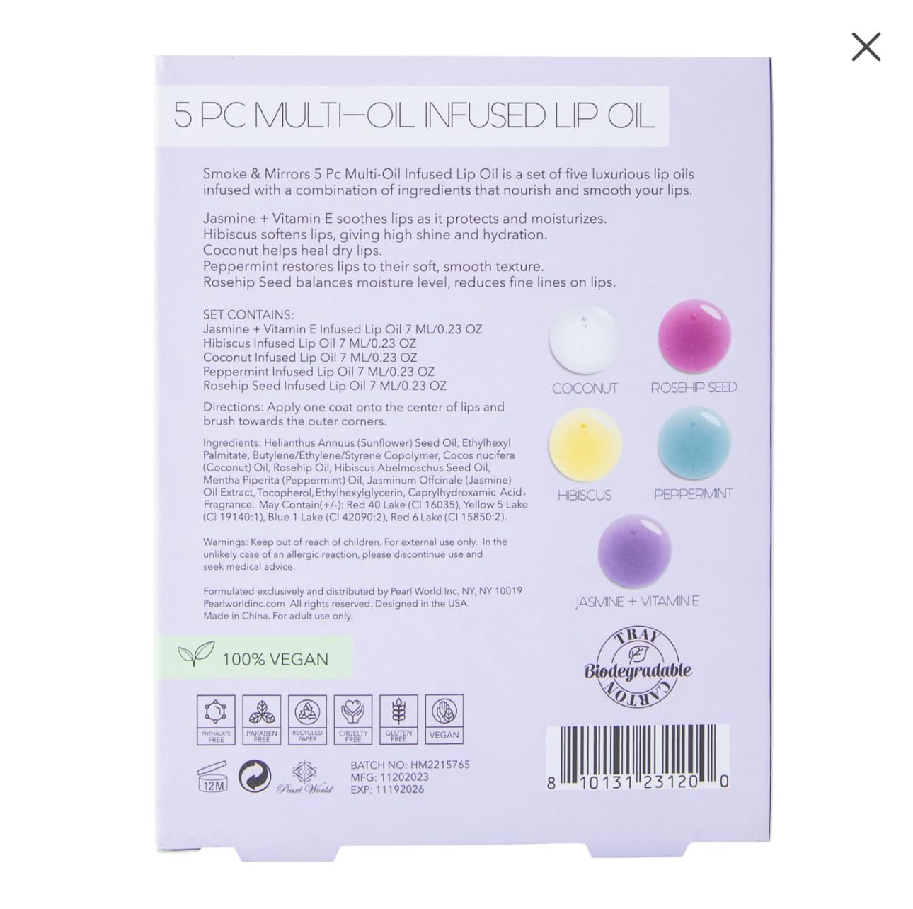 Smoke & Mirrors Set de 5 aceites labiales multiaceite, 7 ml cada uno.