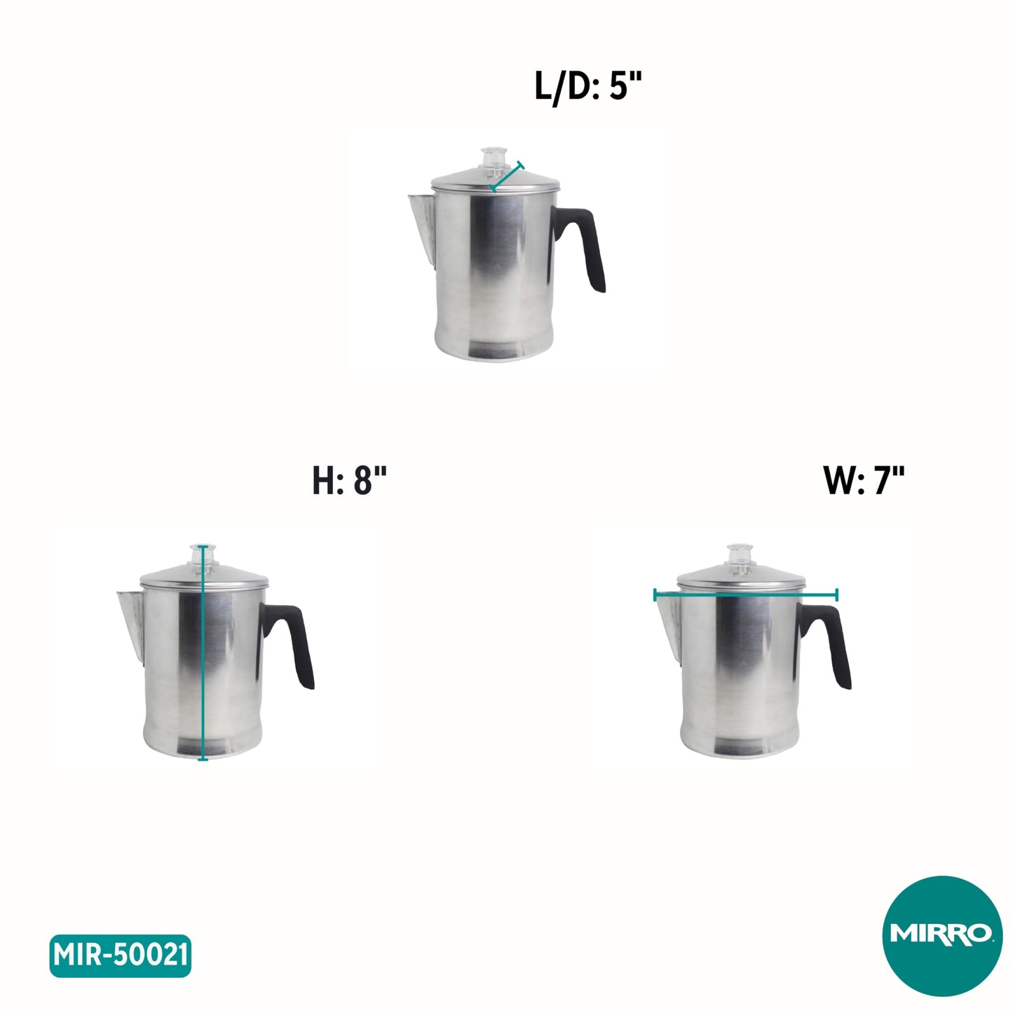 Percolador Aluminio Mirro Plateado 9 Tazas para Estufa