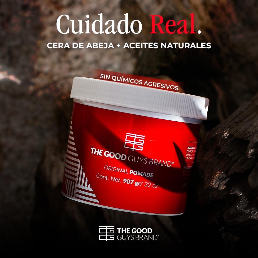 Cera para Cabello Hombre | Original Pomade Fijación Media | Aspecto Brillante y Saludable | Pomada para Cabello Hombre Sin Químicos Agresivos | Productos para el Cabello | THE GOOD GUYS BRAND (907gr)