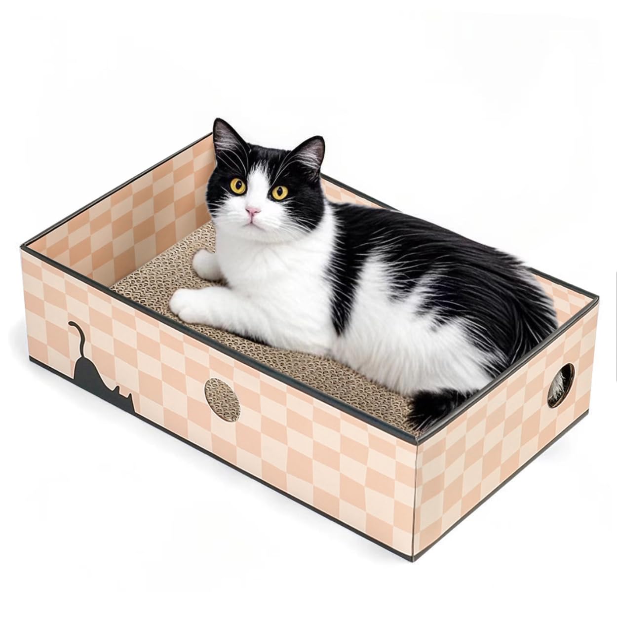 Conlun Caja Rascadora para Gatos con Tablero Rascador para Gatos Portátil De 3 Capas Corrugado para Gatos Juguetes para Gatos Cama De Cartón De Doble Cara para Uso Pesado, Diseño De Orificio