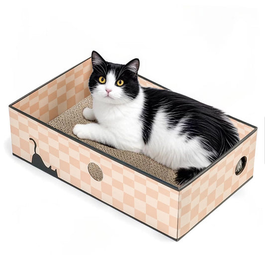 Conlun Caja Rascadora para Gatos con Tablero Rascador para Gatos Portátil De 3 Capas Corrugado para Gatos Juguetes para Gatos Cama De Cartón De Doble Cara para Uso Pesado, Diseño De Orificio