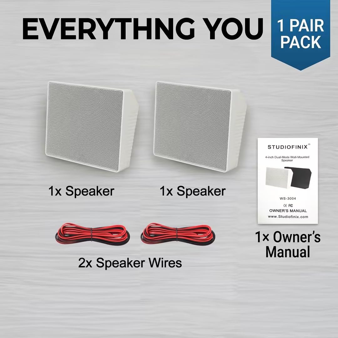STUDIOFINIX - Altavoces PA montados en la pared de 4 pulgadas, potencia máxima de 240 W, 8 ohmios y 70 V/100 V, modo dual, para cine en casa, comercial, oficina, sistema PA (blanco, par)