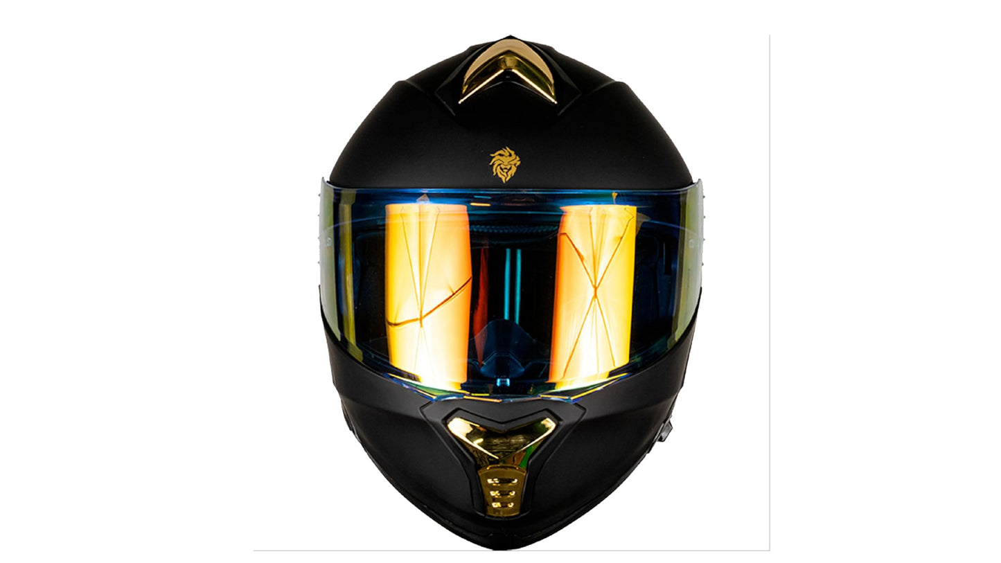 KOV Casco Thunder ABATIBLE Negro Dorado para Moto Mica Dorada Certificado Dot (M)