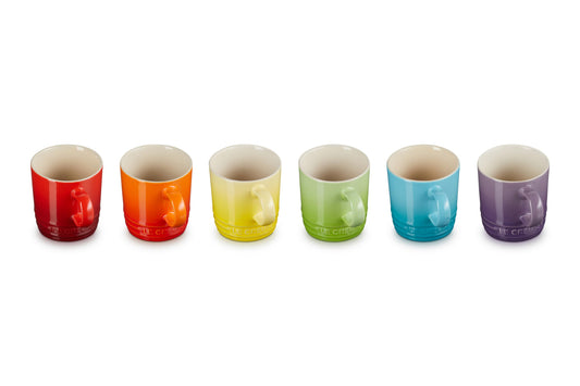 Le Creuset 79114108359030 - Juego de 6 tazas de café con texto en inglés Rainbow
