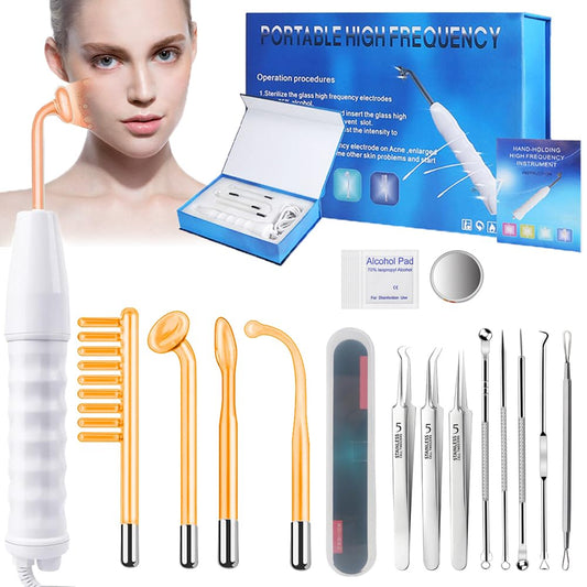 Máquinas Faciales de Alta Frecuencia, Alta Frecuencia Facial, Máquinas Faciales, Equipo De Alta Frecuencia Para La Piel, Viene con 4 Tubos Diferentes, Aguja para El Acné, Espejo e Hisopo con Alcohol