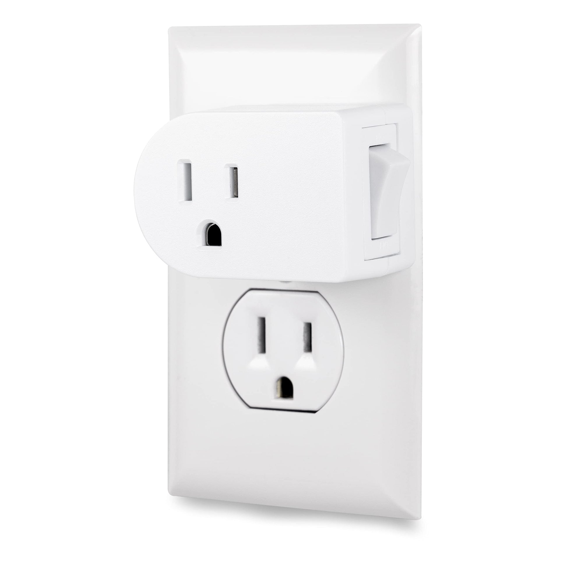 Interruptor de encendido/apagado de tierra Cordinate, 3 clavijas, adaptador de enchufe, ideal para luces interiores y electrodomésticos pequeños, blanco, 49968, 1 paquete