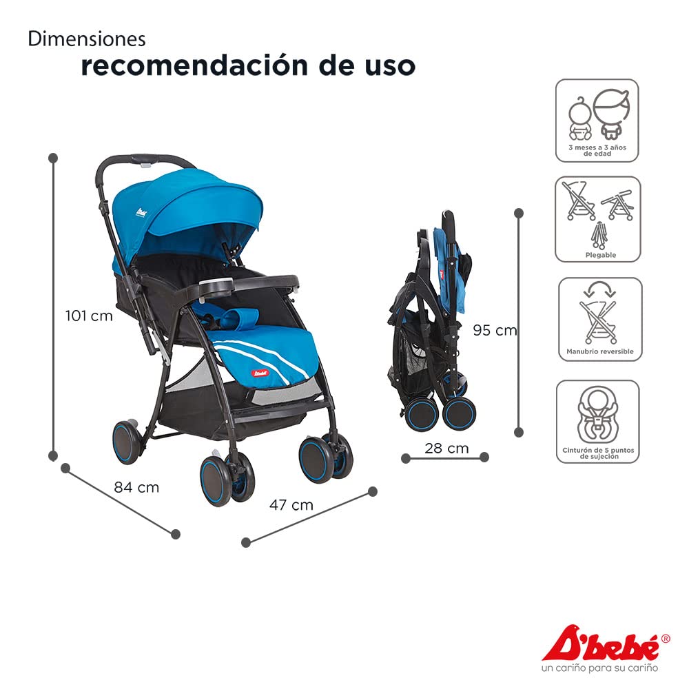 D´BEBÉ - Carriola Lu Baby - Carriola con Manubrio Reversible - Permite tener al Bebé siempre a la vista - Incluye Charola Porta Biberones - Color Azul