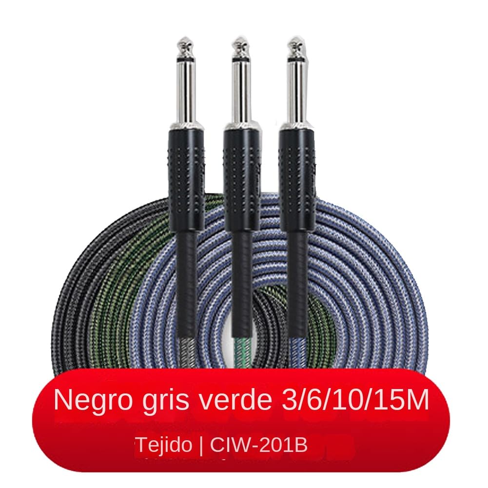 Cable Mono Jack 6.35 mm Premium, Carcasa de Aleación de Zinc Negro, Trenzado de Nailon Resistente a Interferencias para Guitarra Eléctrica, Bajo, Teclado, Mezclador, Altavoz (6M)