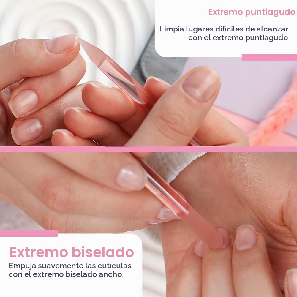 Bona Fide Beauty, empujador de cutículas de vidrio, 1 barra de manicura checa rosa suave para removedor de cutículas, barra de cutícula de vidrio reutilizable de doble cara de larga duración