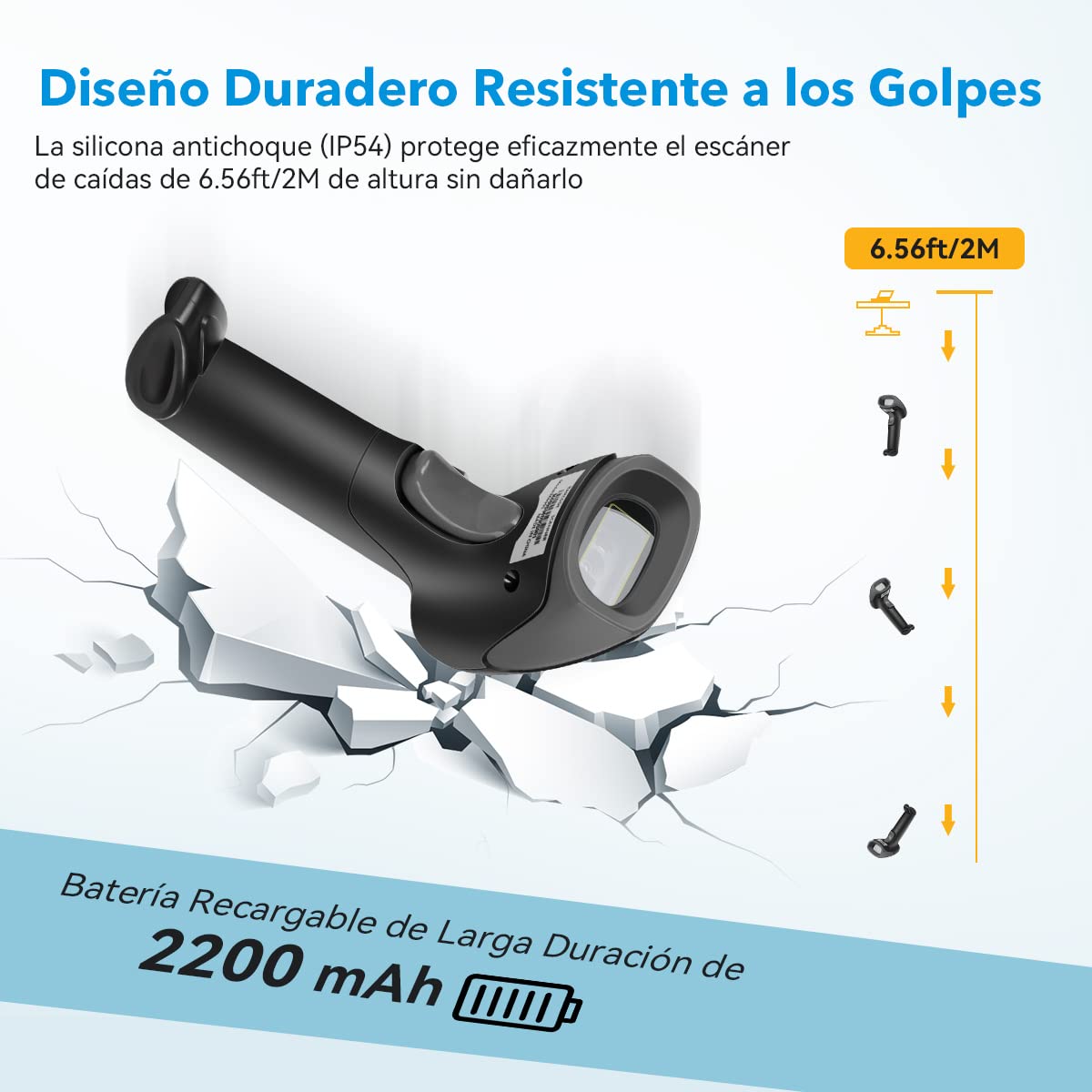Gurkitsy Escáner de Código de Barras 1D 2D Inalámbrico, Handheld Lector de Códigos de Barras Láser con Receptor (Inalámbrico 2.4GHz + Cable USB) 2000mAh 573979