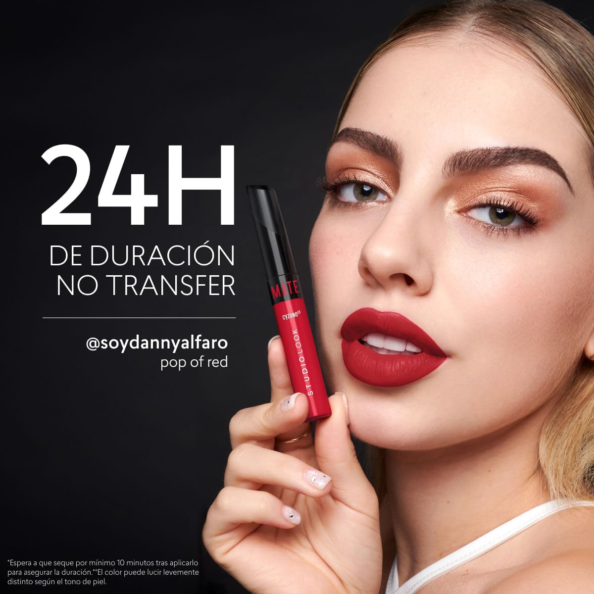 CYZONE - Studio Look Labial Mate Color Pop of Red 6 g, 24 Horas de Color e Hidratación, Labial Líquido con Tecnología Hydra Shot y Elastic Film, Secado Rápido y Textura Ultraligera