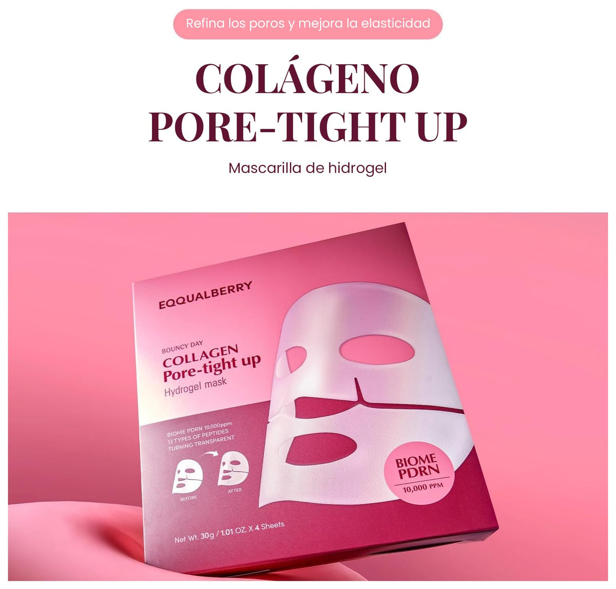 EQQUALBERRY Mascarilla Facial en Lámina Colágeno PDRN Péptidos