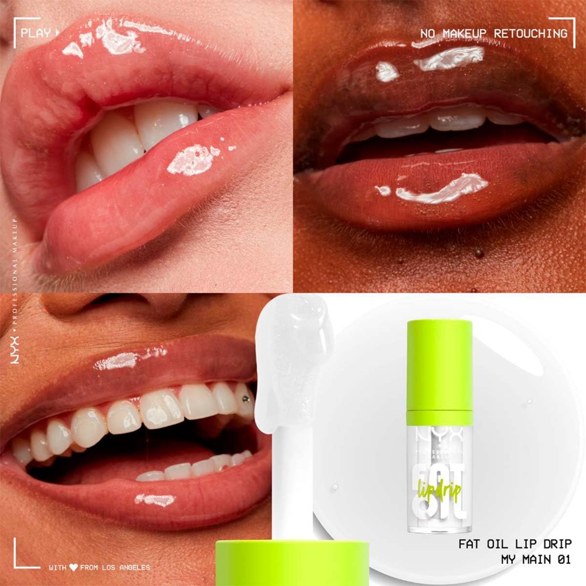 NYX Professional Makeup, Fat Oil Lip Drip Gloss, 4.8ml. Tono: My Main. Brillo labial hidratante con efecto jugoso hasta por 12 horas. Infusionado con aceite de aguacate, mora y frambuesa para una sensación no pegajosa. Fórmula vegana.