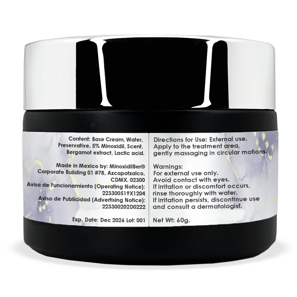 Set de Crema de Crecimiento de Barba y Cabello Auxiliar con Bergamota y Minoxidil 5%