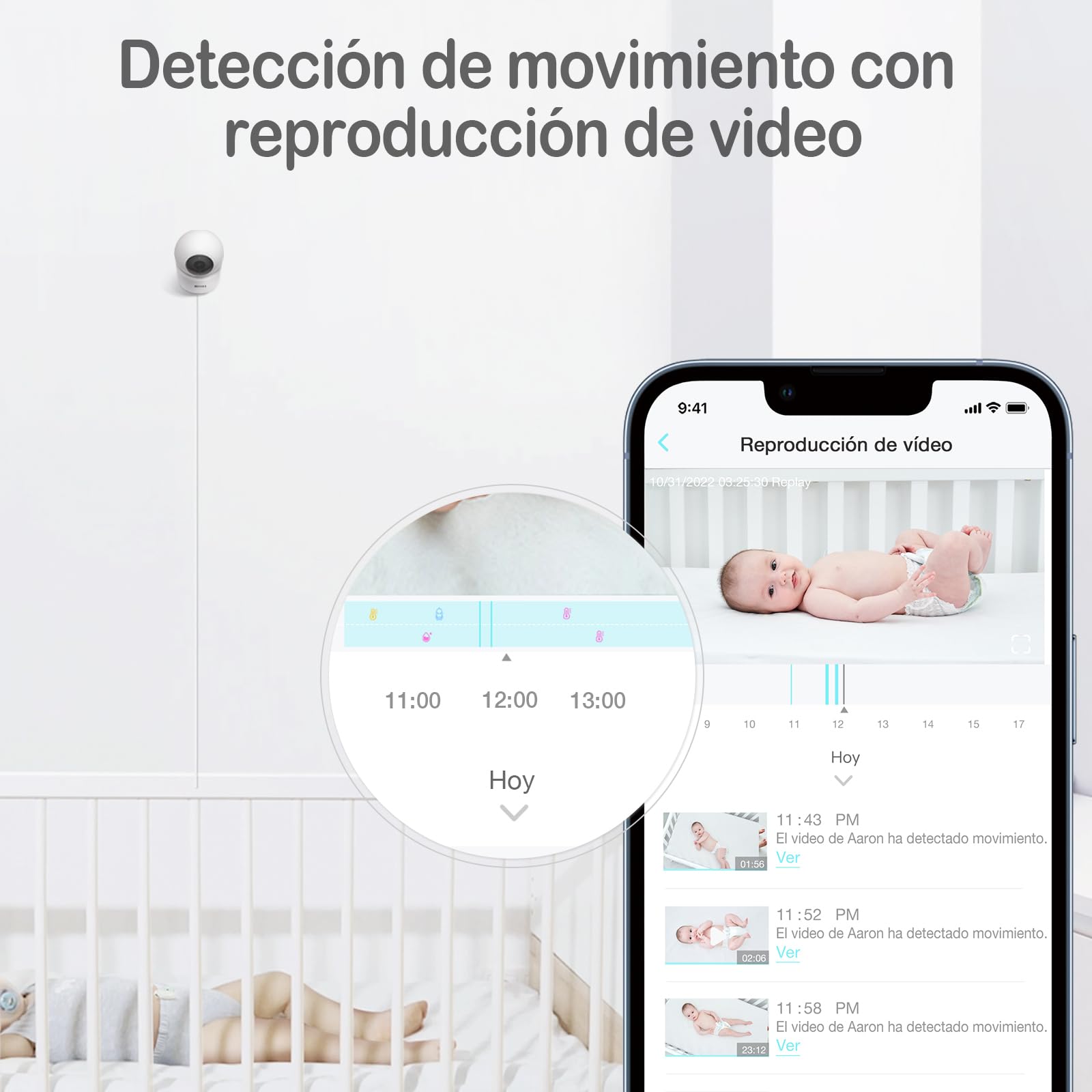 Monitor de Bebé Sense-U Video con Cámara Remota Pan-Tilt-Zoom en Visión Nocturna y Audio de Fondo sin Cargo Mensual