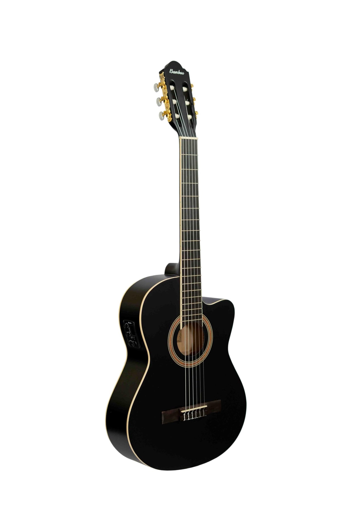 BAMBOO, Guitarra Electroacústica Negro Mate Cuerdas Nylon, mod Balance Con Funda, 39 pulgadas, 4/4, tamano Standard, madera Linden.