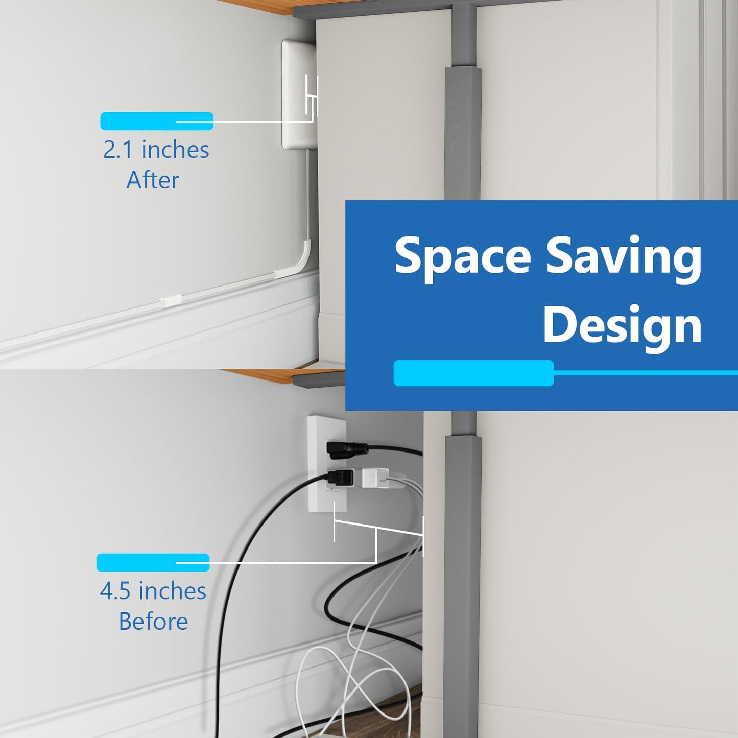 LIDER Extensor de salida de cara plana con 3 receptáculos, enchufe de placa de pared ultrafino con extensor de cable y tira de alimentación de 3 tomas, cable de 0.91 metros, LWE3-315-W2P, listado ETL