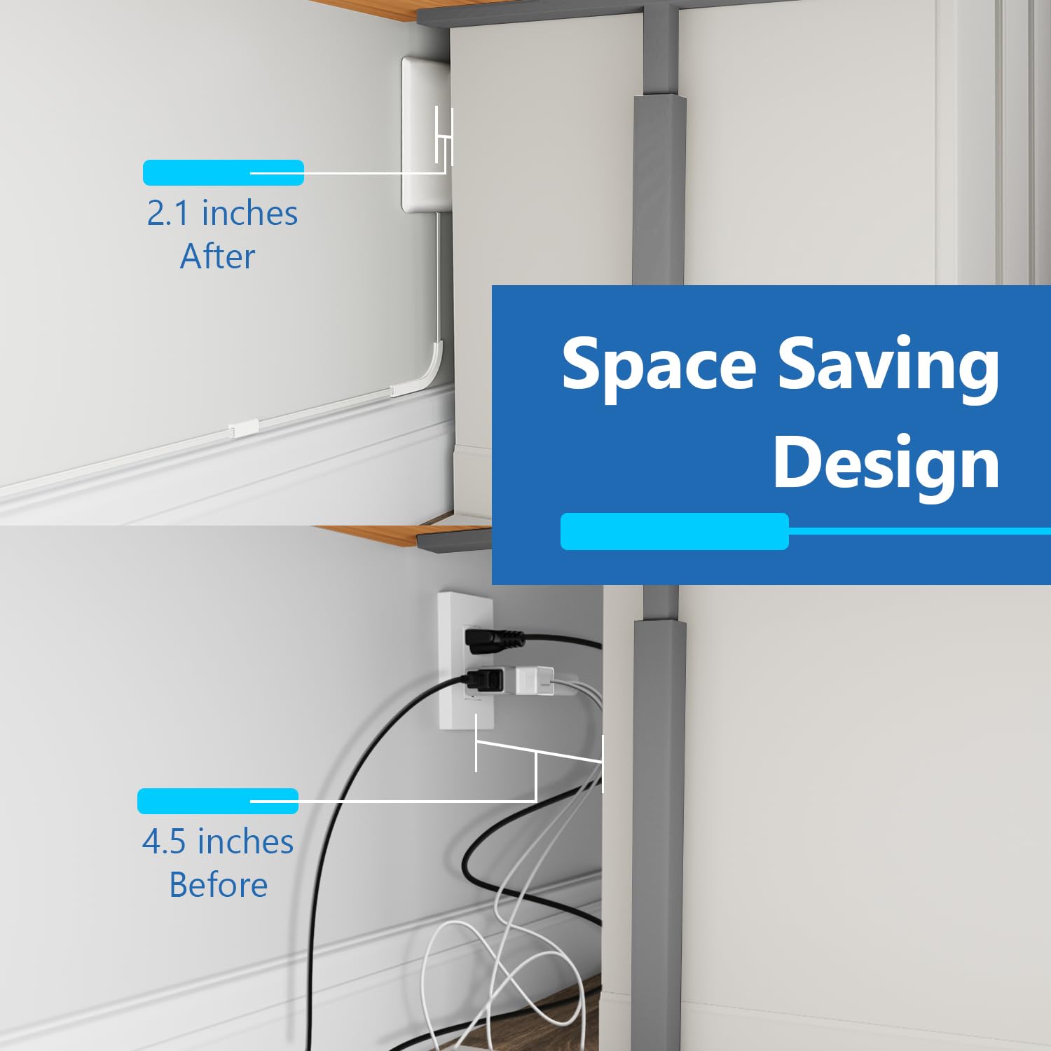 LIDER Extensor de salida de cara plana con 3 receptáculos, enchufe de placa de pared ultrafino con extensor de cable y tira de alimentación de 3 tomas, cable de 0.91 metros, LWE3-315-W2P, listado ETL