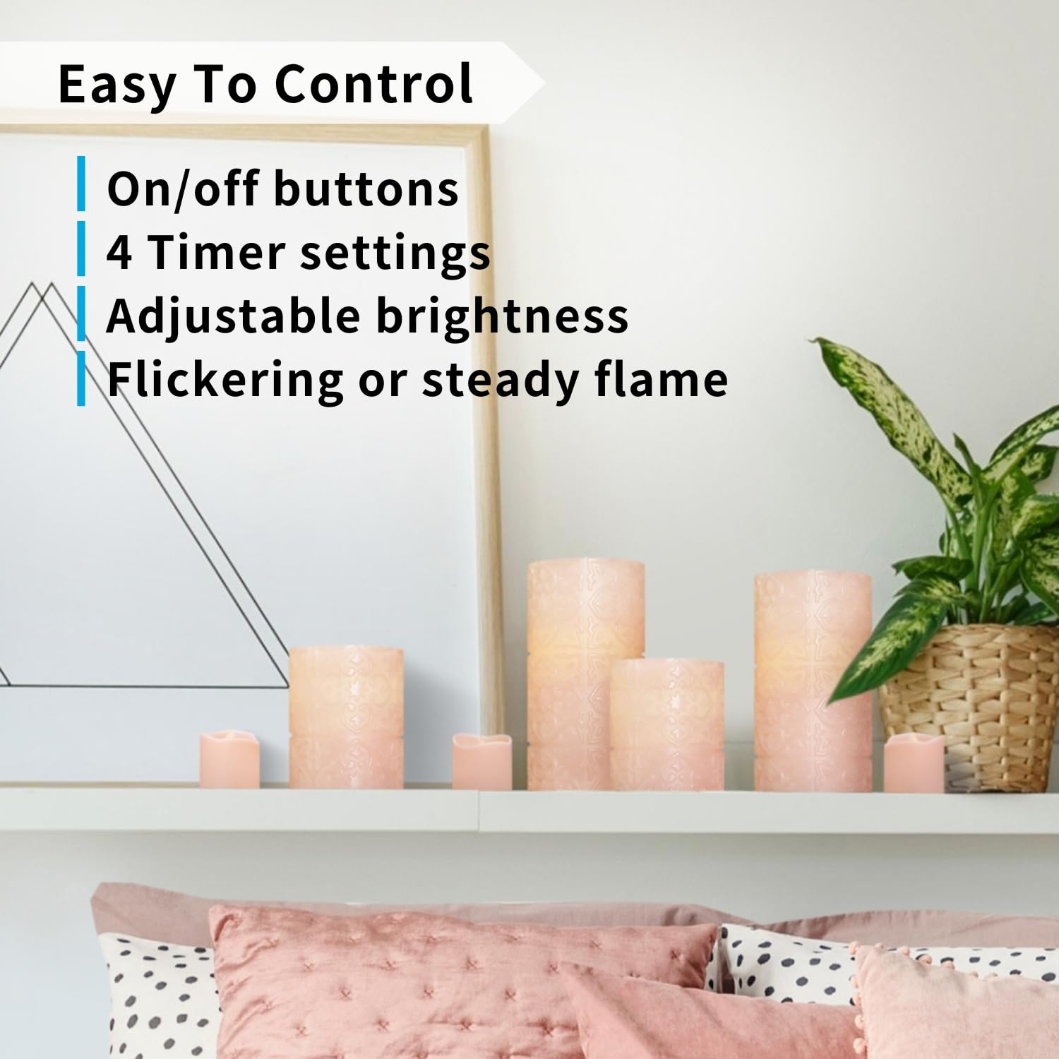 Furora Lighting - Velas LED de cera real, control remoto y temporizador, paquete de 8 (4 pilares y 4 votivas), velas sin llama con parpadeo para decorar el hogar, incluye pilas, rosa, (Pink Rome)
