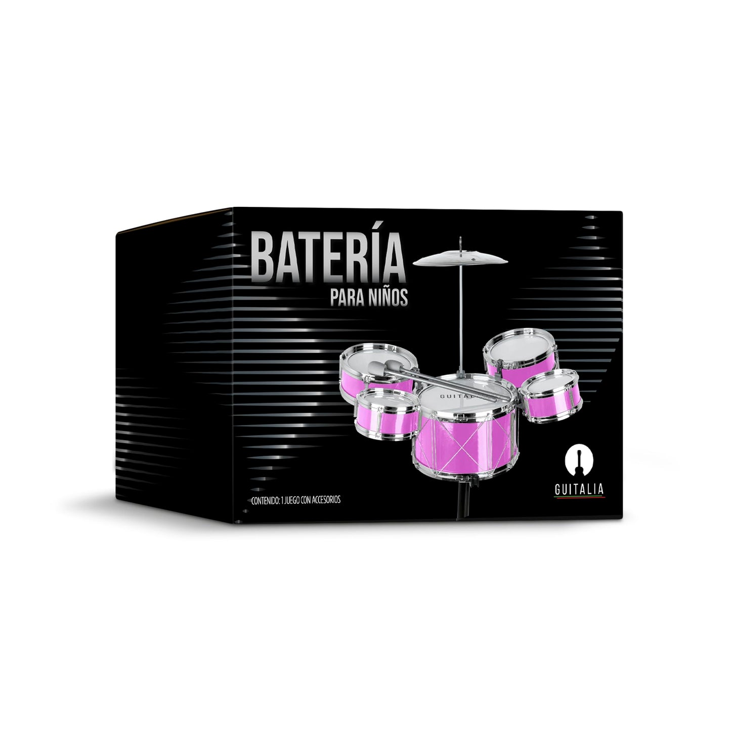 Guitalia Batería para Niños con Banco y Baquetas, Platillo, Bombo y Tarolas con Sonidos Realistas, Fácil de Armar, Ligera, Resistente, Ideal para Desarrollar la Creatividad y Habilidades Musicales