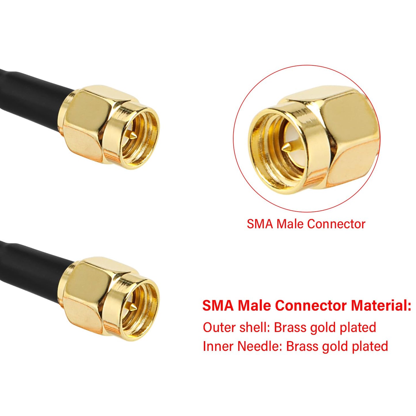 XRDS -RF Cable SMA macho a SMA macho 2 pies, Cable coaxial SMA RG316 Cable de extensión de antena SMA (2 piezas)