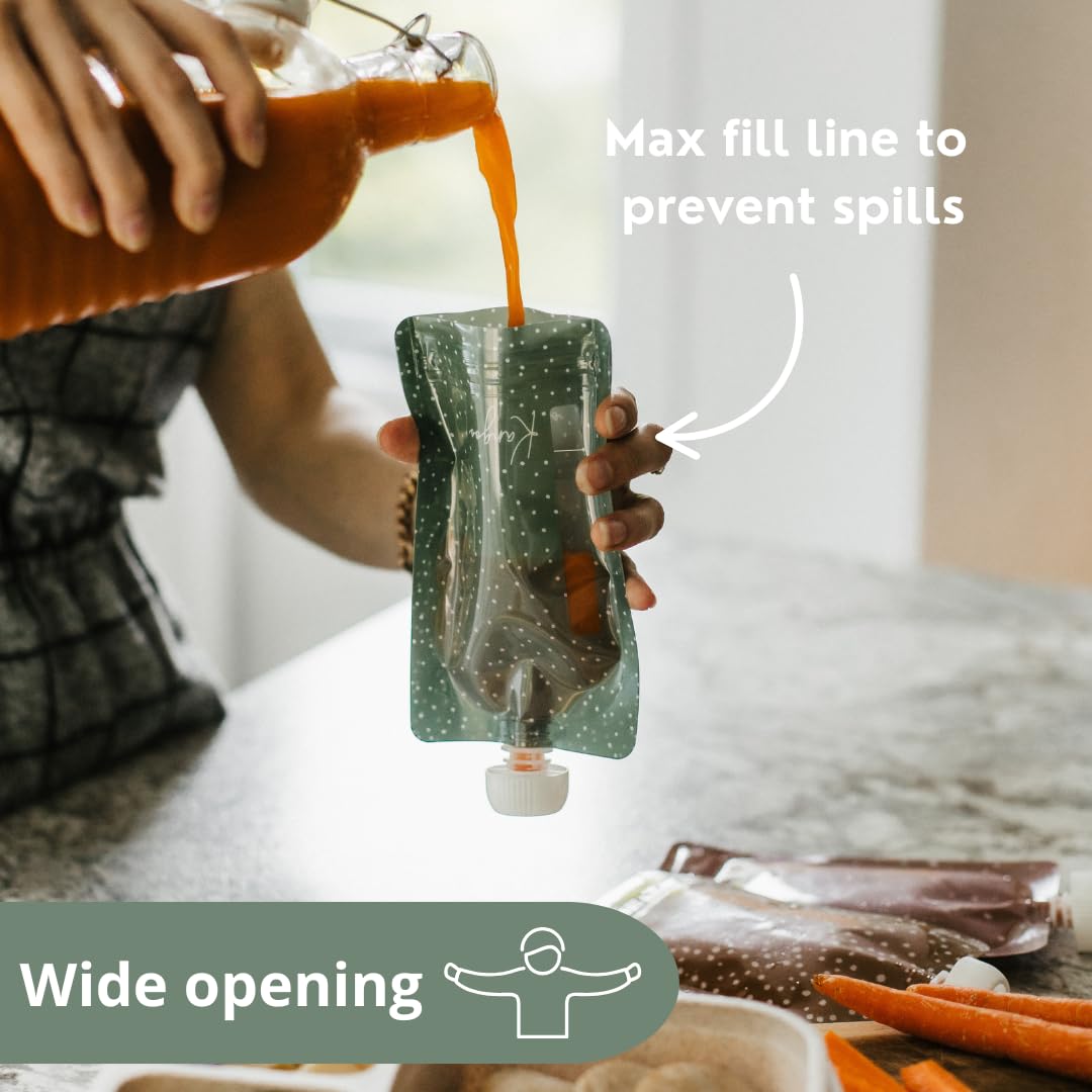 Bolsas reutilizables para alimentos para bebés – Bolsas de almacenamiento de alimentos para niños pequeños y niños – Puré de manzana, batidos, yogur y puré – Bolsa de compresión sin BPA Lot de 6
