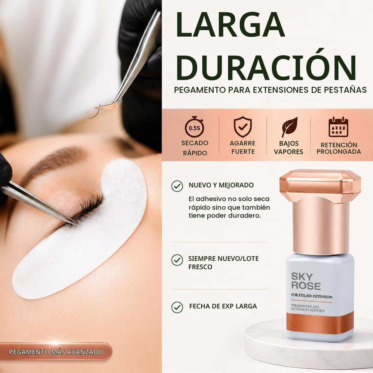 Extensión de Pestañas Sky Rose en Rosa Secado Rápido y Retención de 6-8 Semanas
