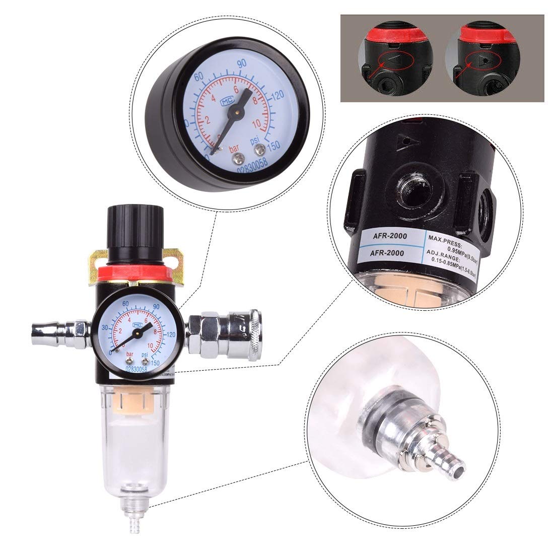 Hotusi 1/4 pulgadas BSP filtro de humedad filtro de aceite separador de agua lubricante