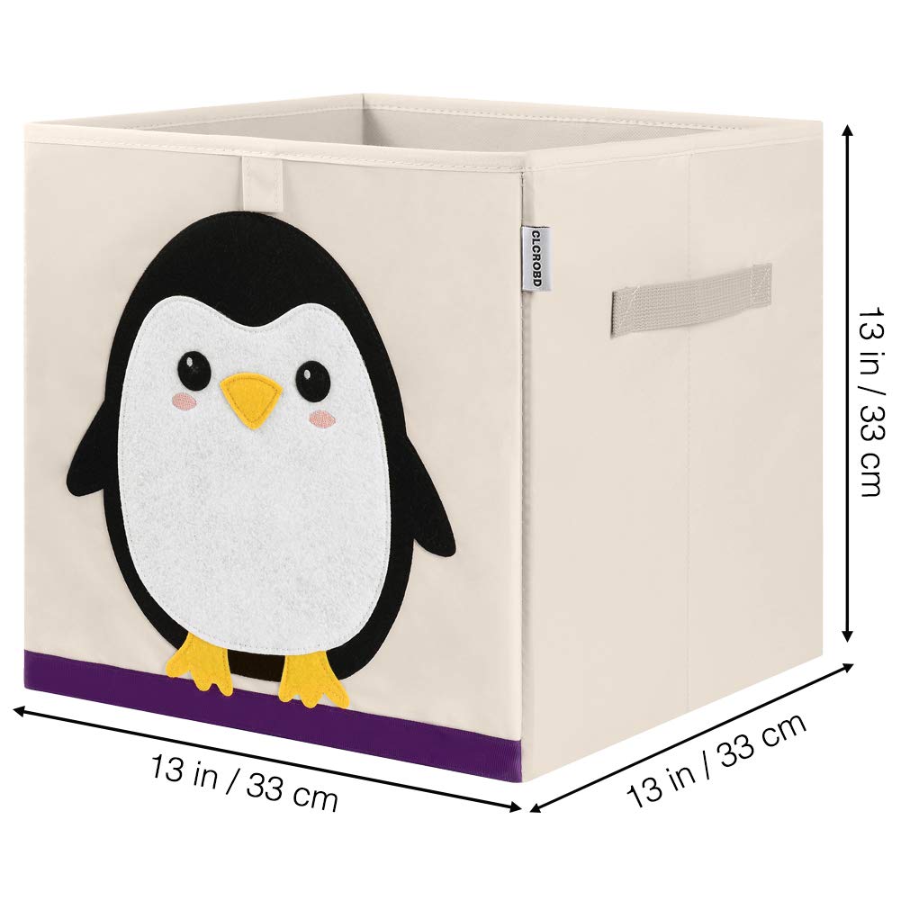CLCROBD Cubos de almacenamiento plegables con diseño de animales, caja de juguetes de tela/cofre/organizador para guardería infantil, 33 cm (Pingüino)
