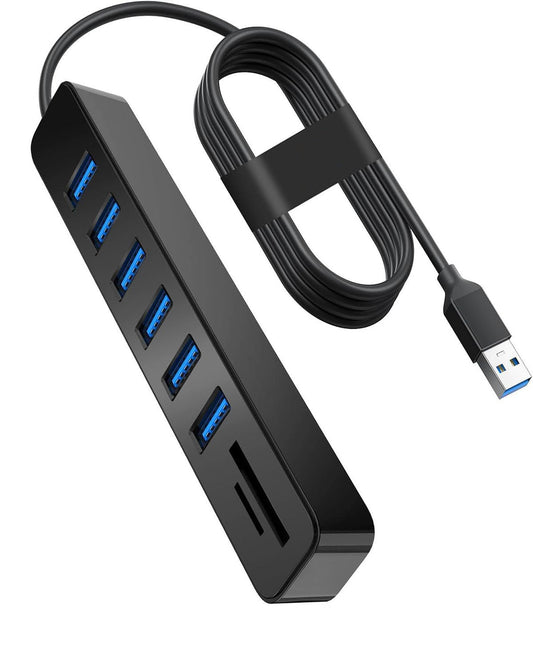 Hub USB 2.0, Multicontacto USB con 6 Puertos USB Incluyendo Lector de Tarjetas de 2 Solts SD/TF (Micro SD), 8 en 1 Conector Múltiple USB Adaptador Extensión Splitter para PC, Portátil, MacBook Pro/Air