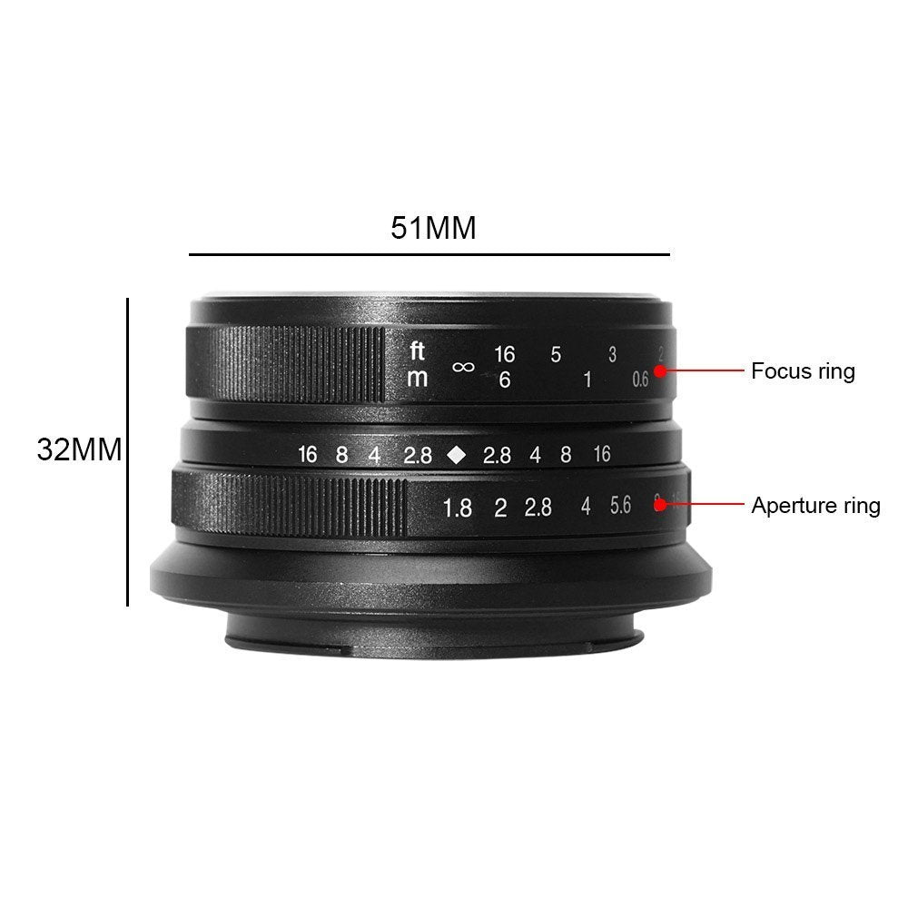 7artisans Lente de Cámara 25mm F1.8 Prime Fixed Lens for Fujifilm Fuji Cameras X-A1 X-A10 X-A2 X-A3 X-AT X-M1 XM2 X-T1 X-T10 X-T2 X-T20 X-Pro1 X-Pro2 X-E1 X-E2 X-E2s - Black