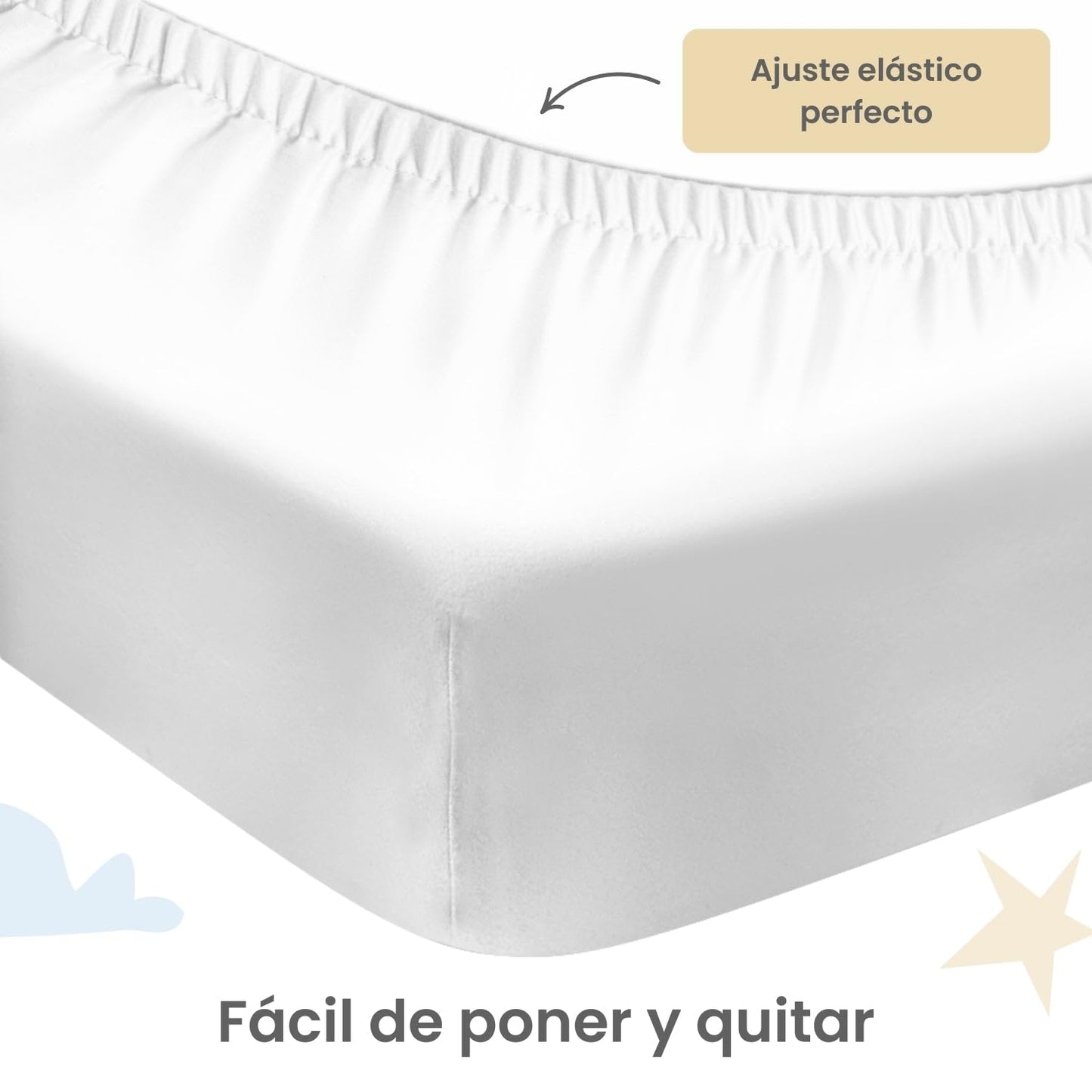 Wishes by Nap Juego de Sábanas para Cuna Estándar Americana - 70x130cm, Bebé - 3 Piezas - Suaves Blanco Unisex