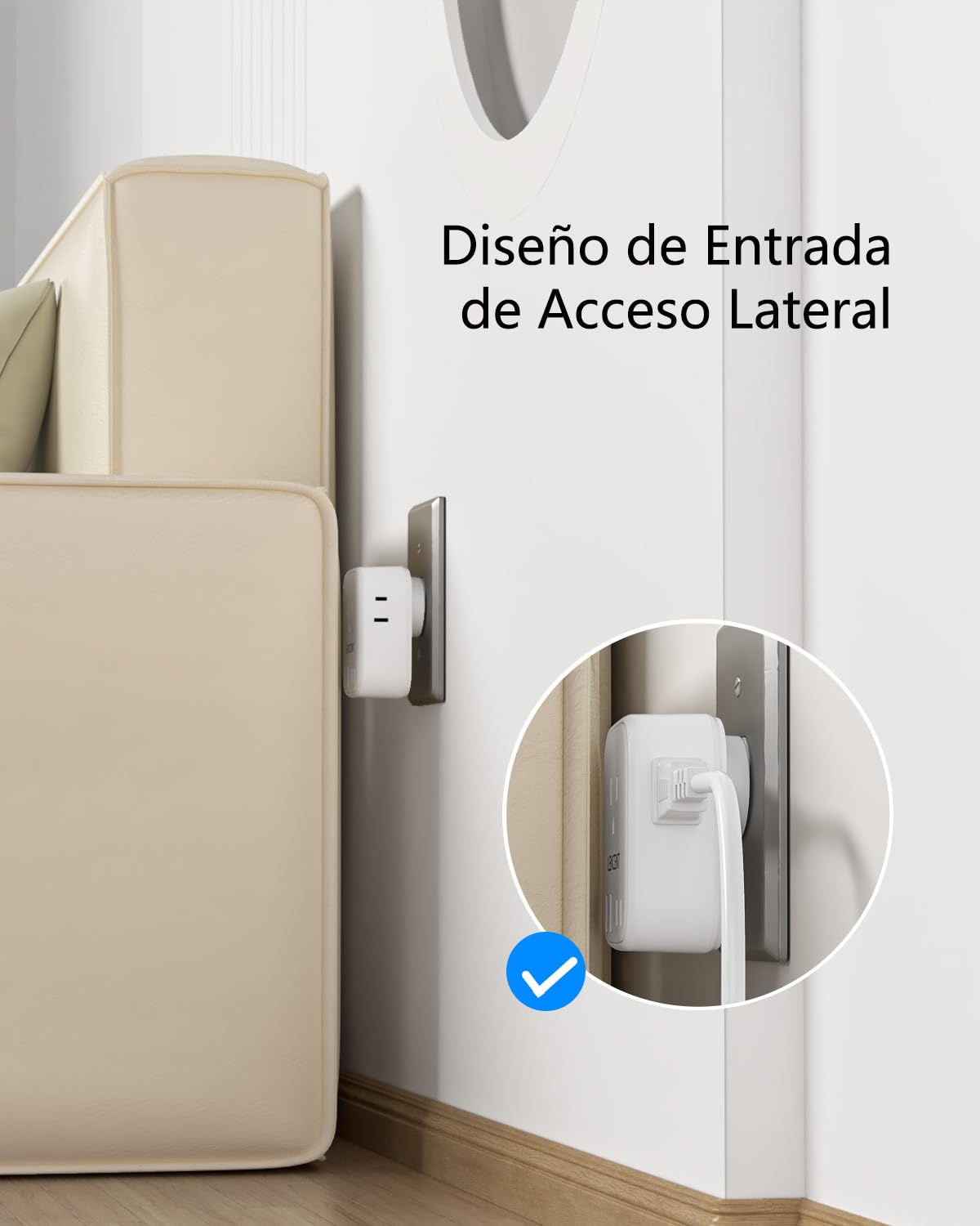 LENCENT 1X Adaptador de Enchufe Americano Tipo A, Adaptador de 3 a 2 Clavijas con Enchufe Polarizado, Cargador con 4 Salidas CA&4 USB (2 USB C), Extensor de Enchufe de 2 Clavijas sin Toma de Tierra