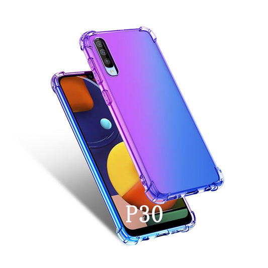 DABUNA Funda para Huawei P30 Case Uso Rudo,Transparente Colores Degradados Protectora de Cámara Anticaída Carcasa Bumper(Púrpura Azul)