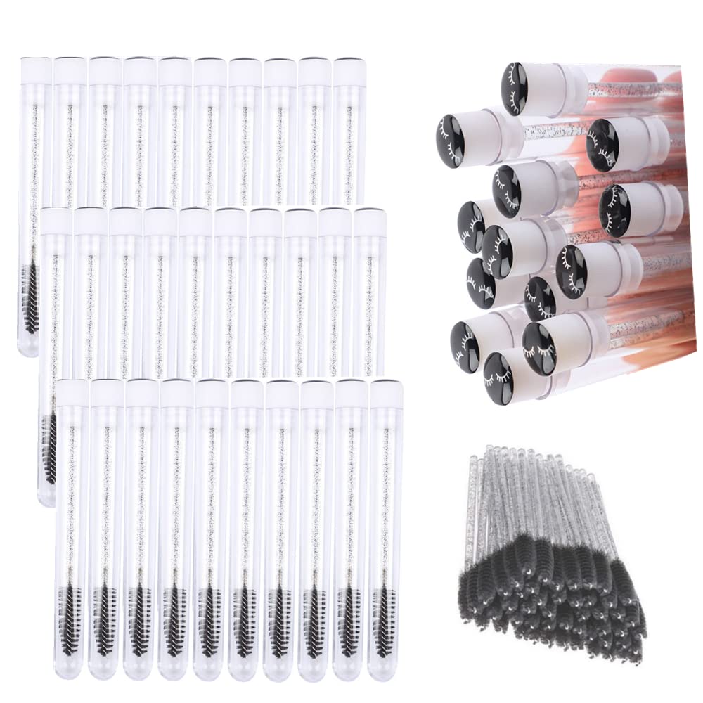 Ipien 60 pinceles desechables de pestañas negras con patrón de pestañas, cepillos de pestañas de diamante, bobinas de maquillaje, varita de rímel en tubo sanitario suministros de pestañas
